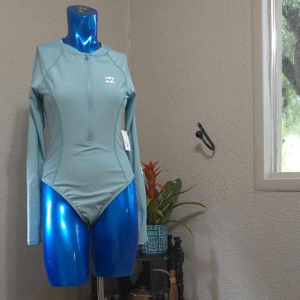 Billabong Women's Light Teal Long-Sleeve One-Piece Swimsuit
